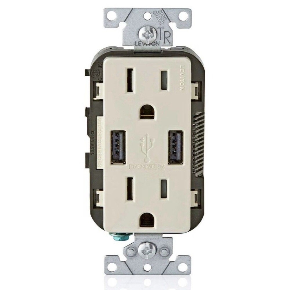 Leviton Decora USB Dual Type A Receptacle 3.6 Amp, 15 Amp Tamper-Resistant